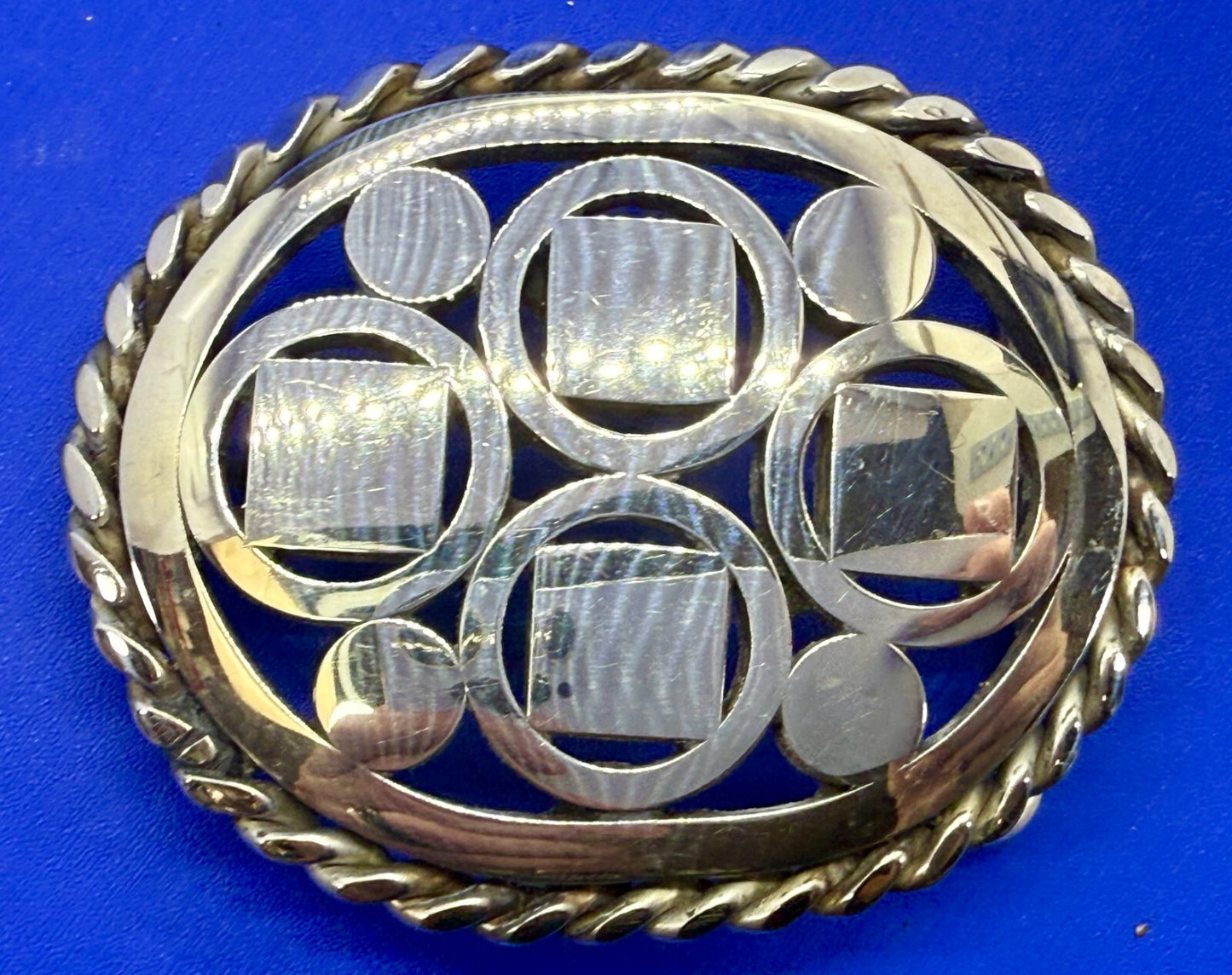 Artisan Welder Art Abstract Open Work Circle Square Pattern Vintage Belt Buckle