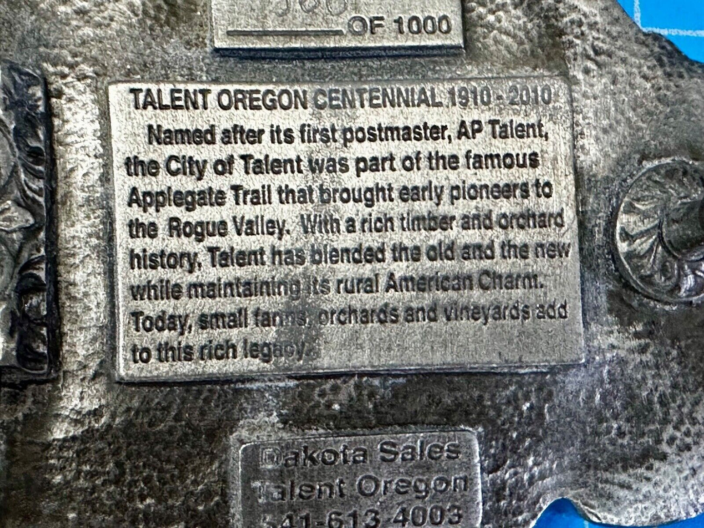 Talent Oregon 2010 Centennial Celebration Belt Buckle by Dakota Sales