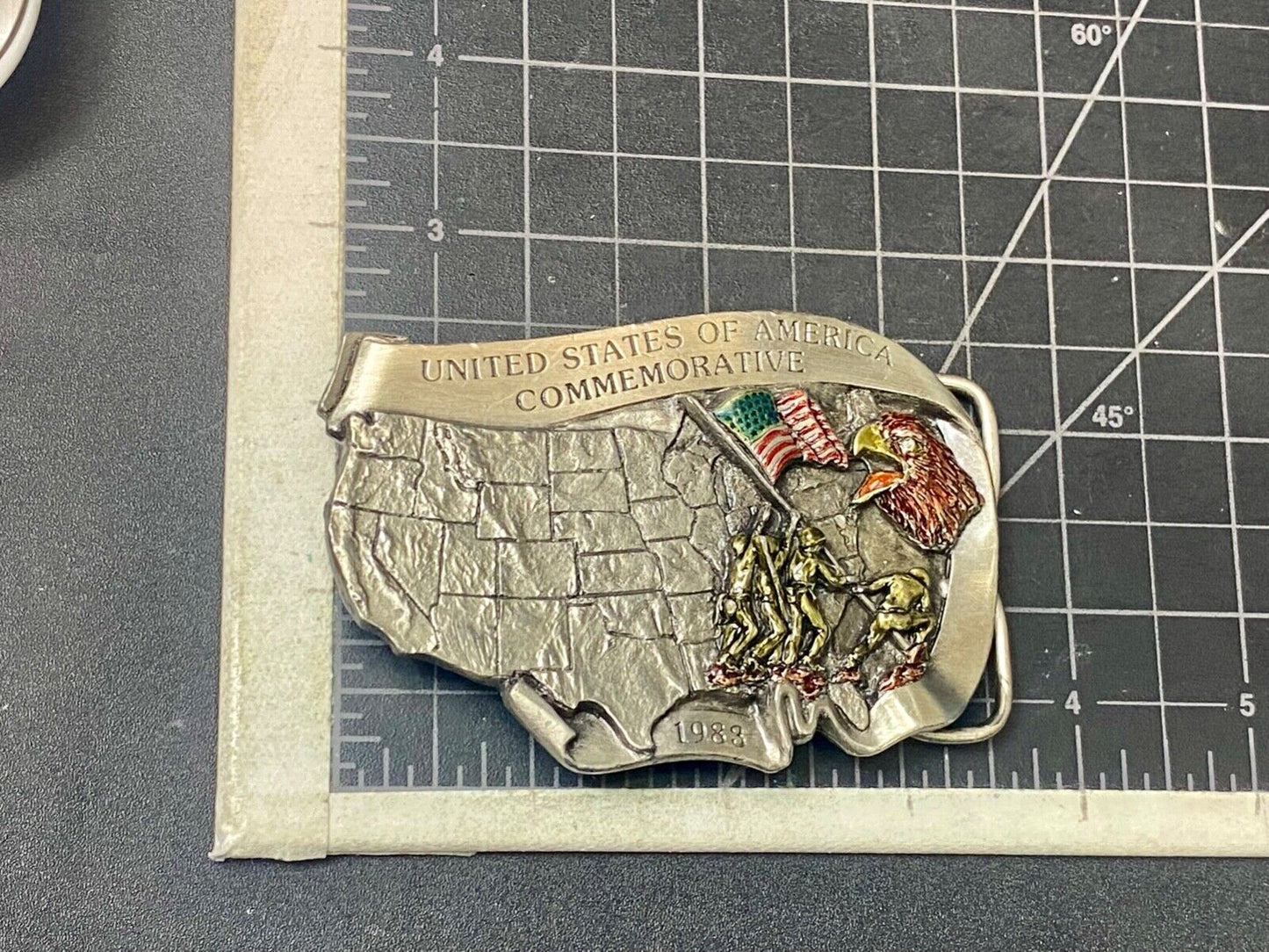 1983 United States of America commemorative flag eagle - map shaped belt buckle