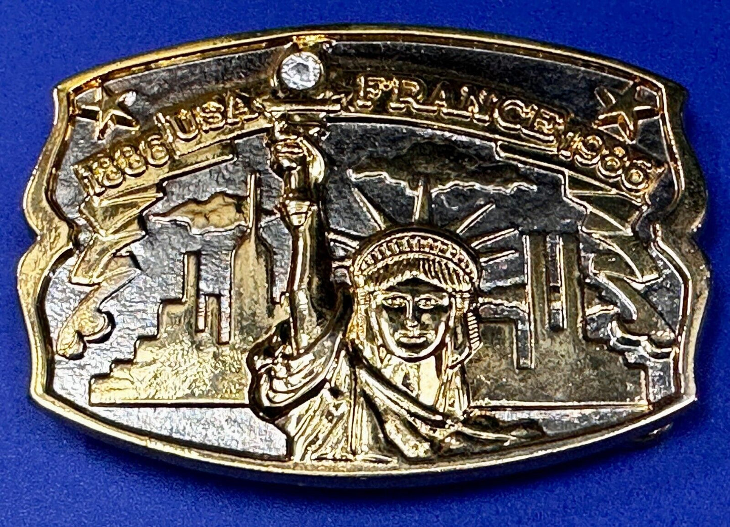 USA France Lady Liberty Statue Commemorative two tone Hammond Mint Belt Buckle