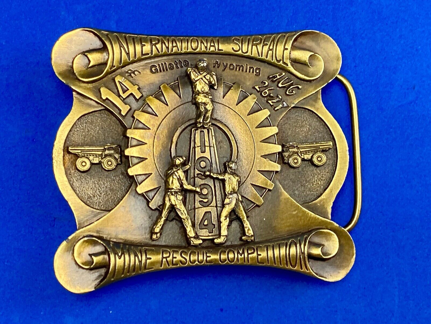 Vintage 1994 - International Surface Mine rescue competition belt buckle OWNCO