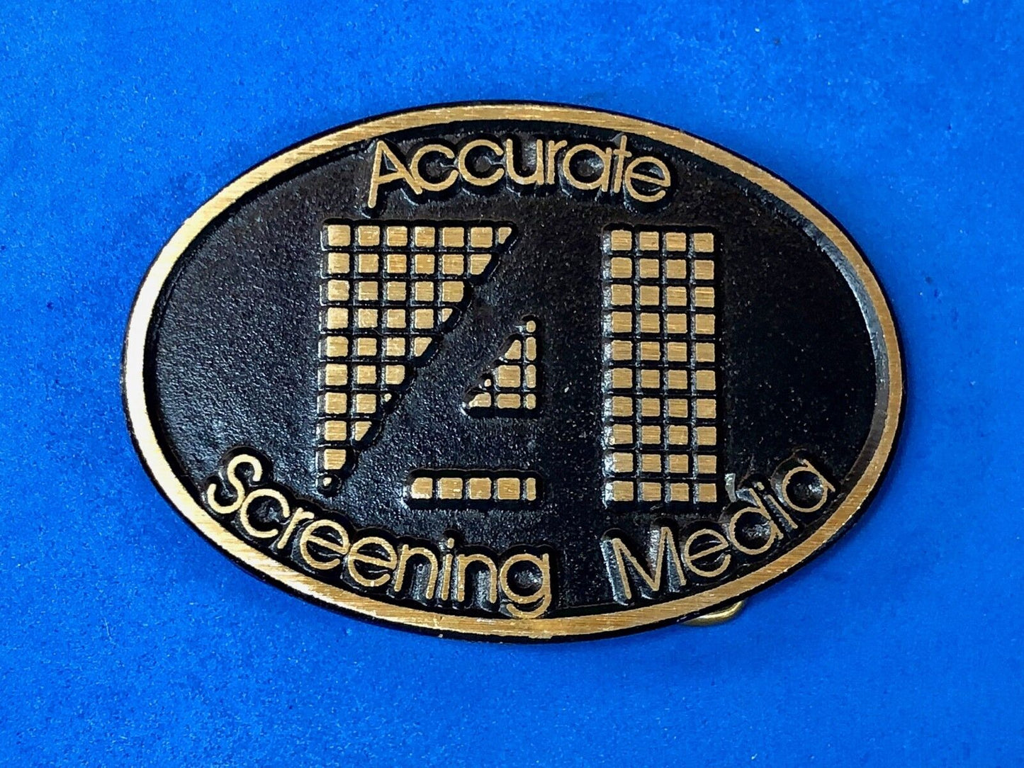 Vintage ACCURATE Screen media Belt Buckle Company Advertising Promo Logo Add