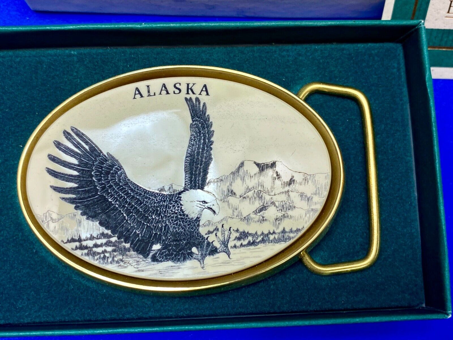 The great state of Alaska picture American flying eagle belt buckle by Barlow