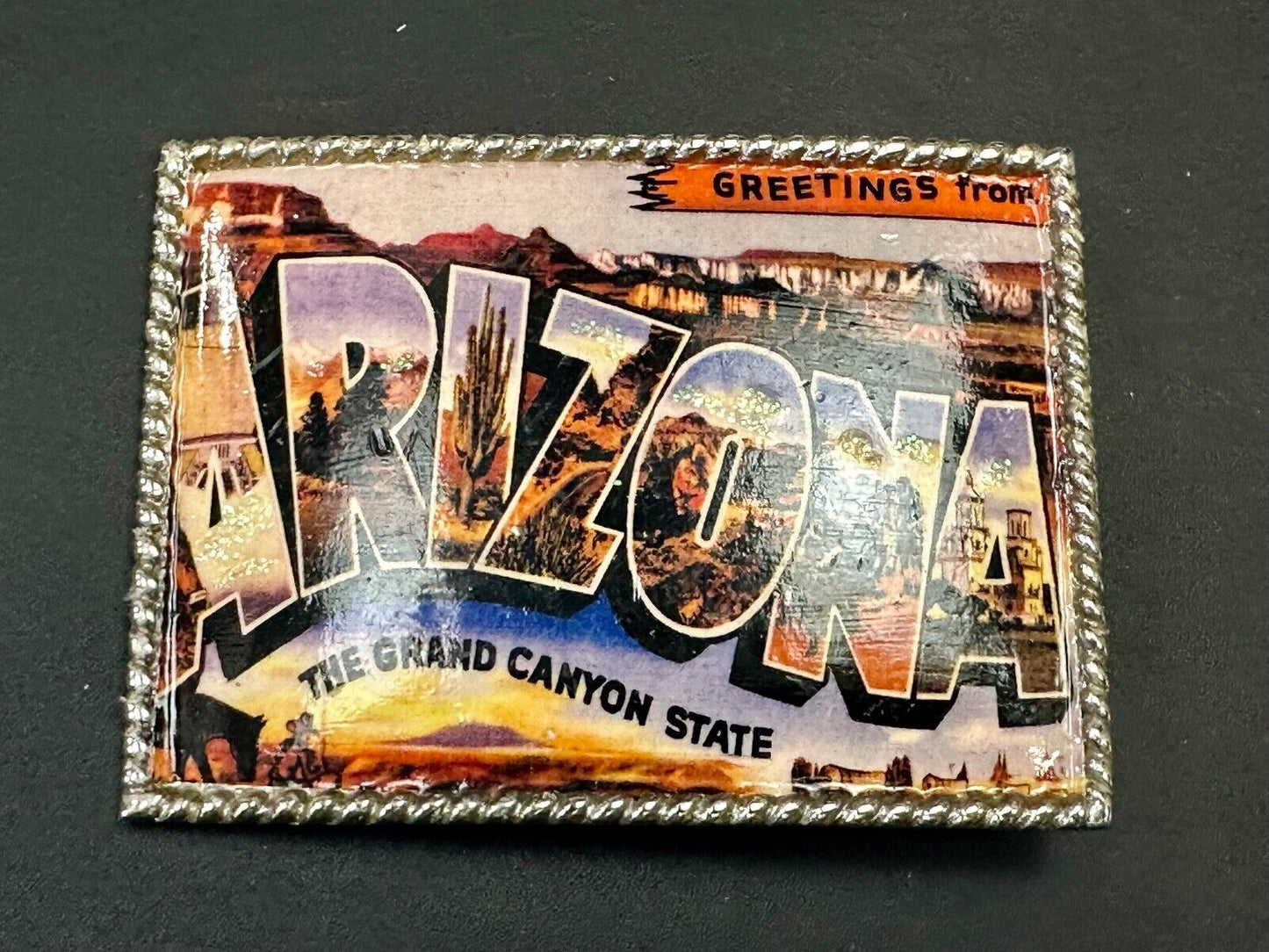 The Beautiful State of Arizona AZ post card style picture belt buckle