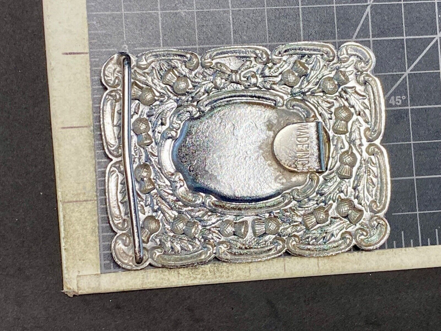 Beautiful ornate silver? Flower Swirl Made in GB Great Britain belt buckle