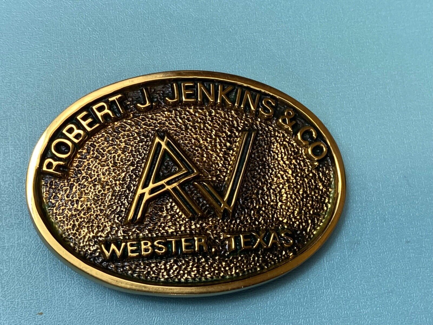 Vintage 1983 Robert Jenkins and co Webster Tx solid brass belt buckle by BTS