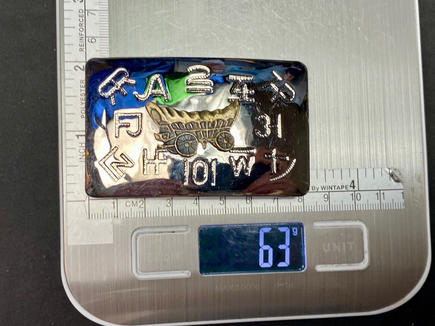 Vintage Belt Buckle Covered Wagon Cattle Brands Symbols Chambers Belt Co. U.S.A