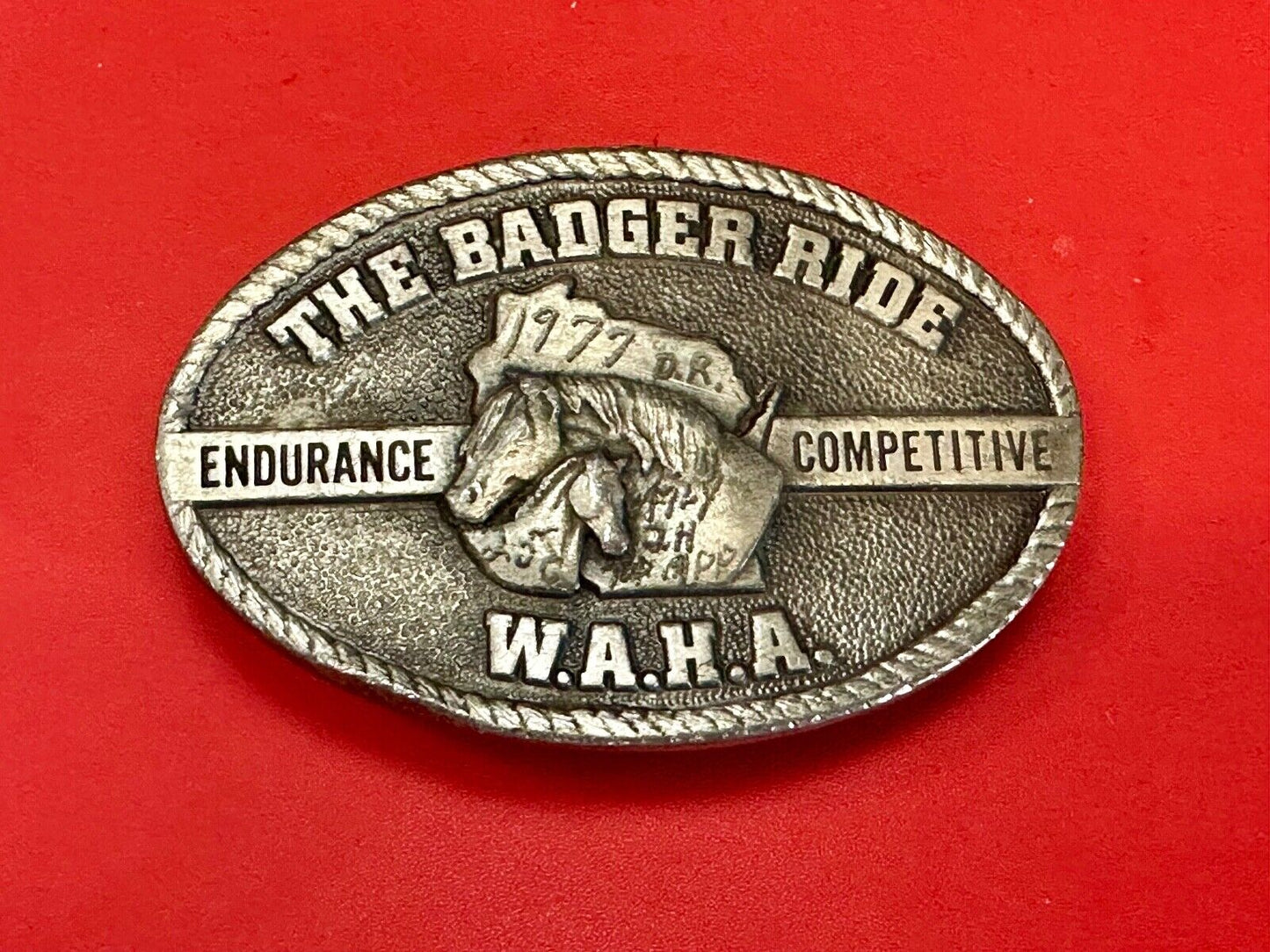 The Badger Ride - WAHA Endurance Completive WI Arabian Horse Assn belt buckle