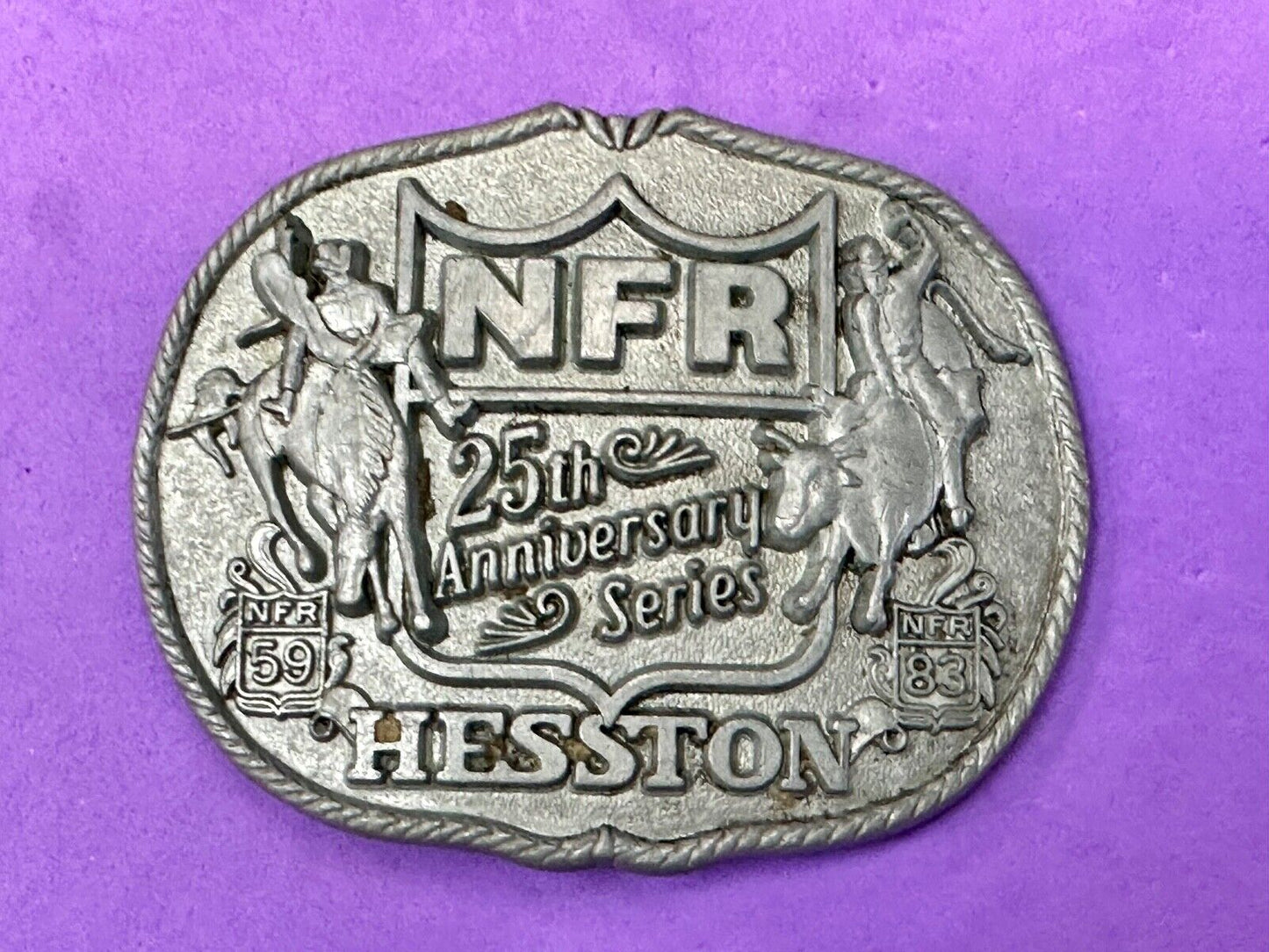 25th Anniversary Series NFR Rodeo Vintage HESSTON Cowboy belt buckle