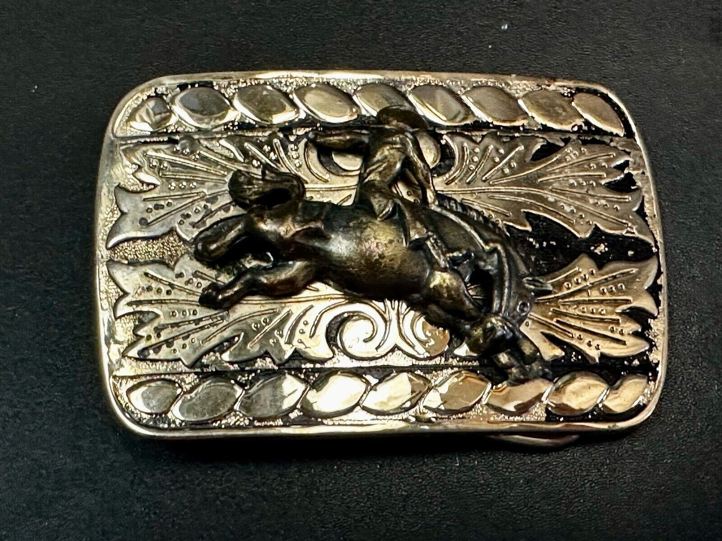 Vintage Cowboy on bucking bull bronc western two tone belt buckle