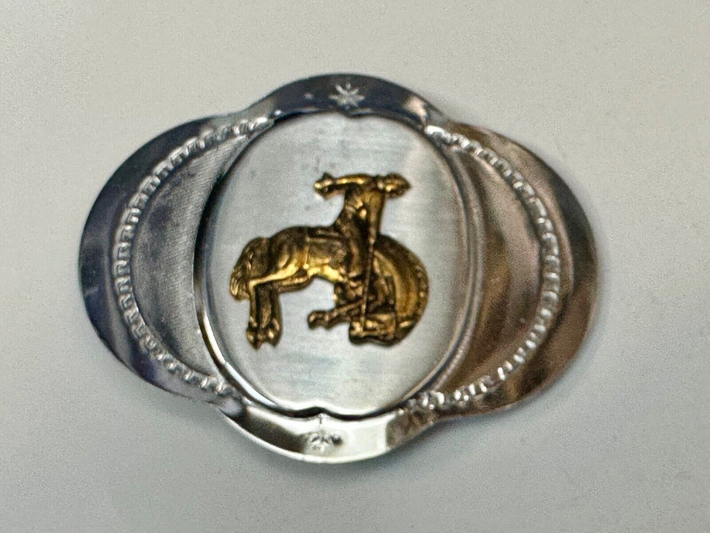 Vintage Cowboy Saddle Bronc western two tone unique shaped belt buckle