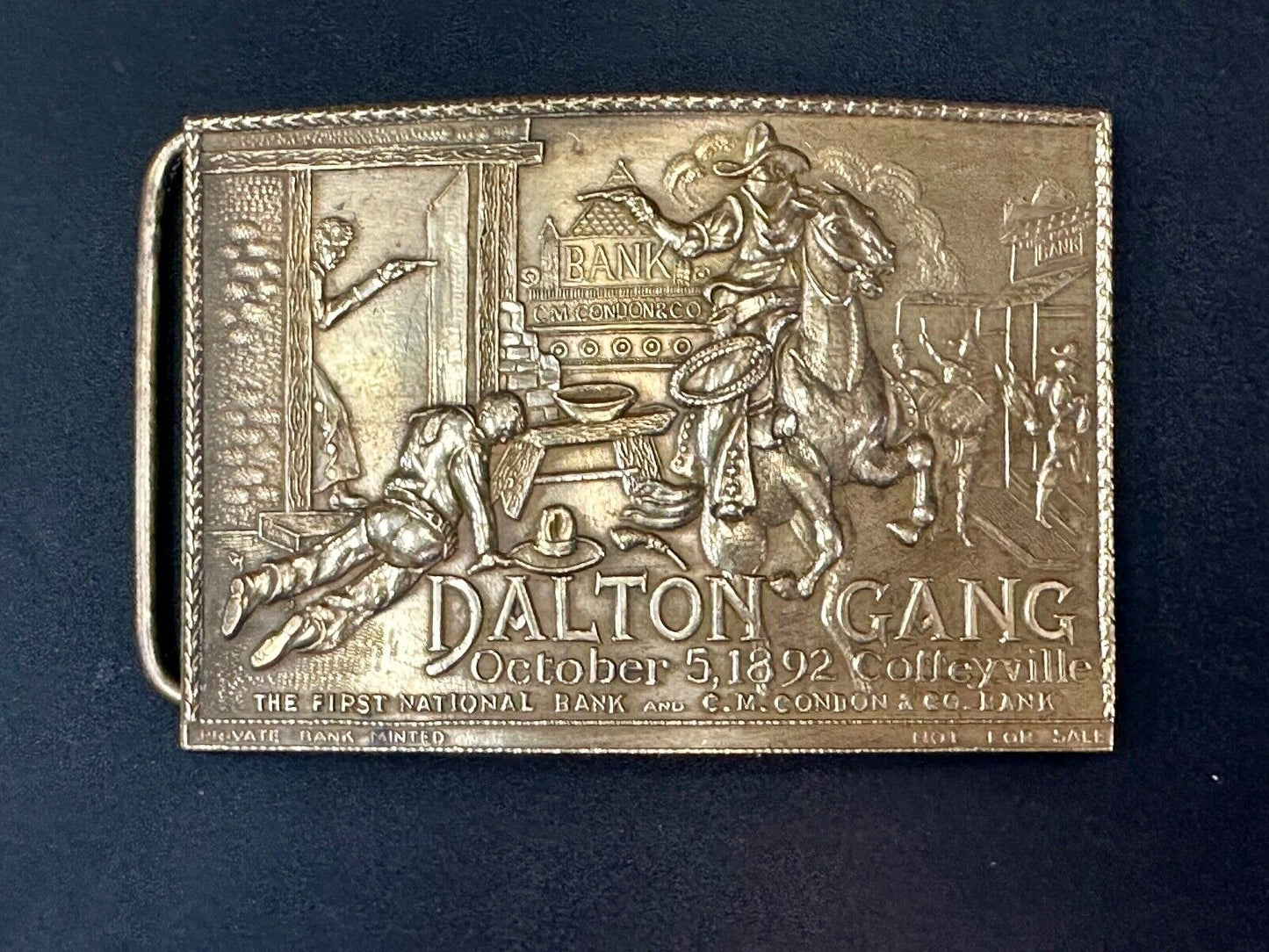 The Dalton Gang Collectors Brass Belt Buckle West Cowboy Style - see Hallmarks!