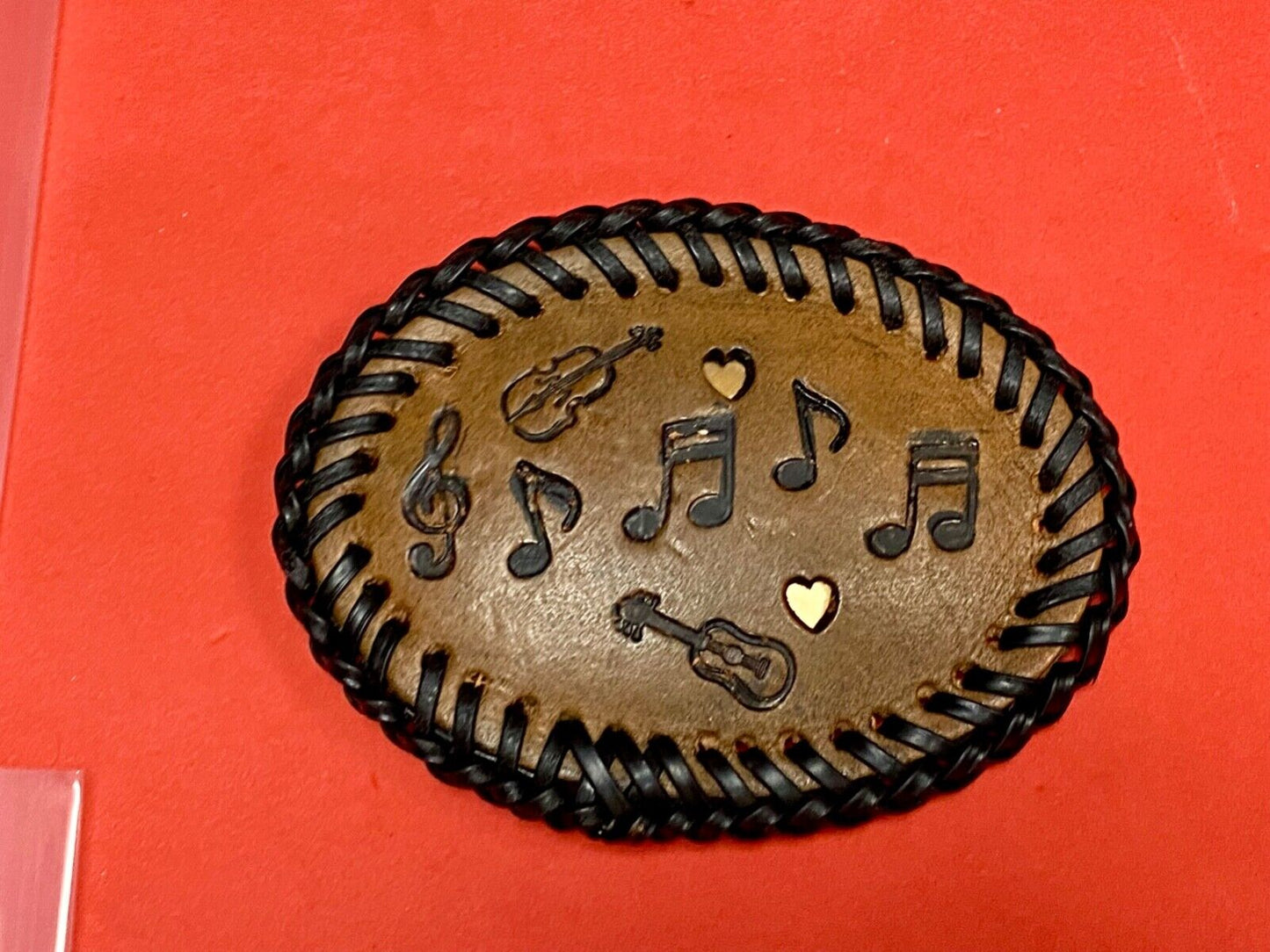 Vintage Eight 16Th Notes Violin Bass Treble Clef Musicians Leather Belt Buckle
