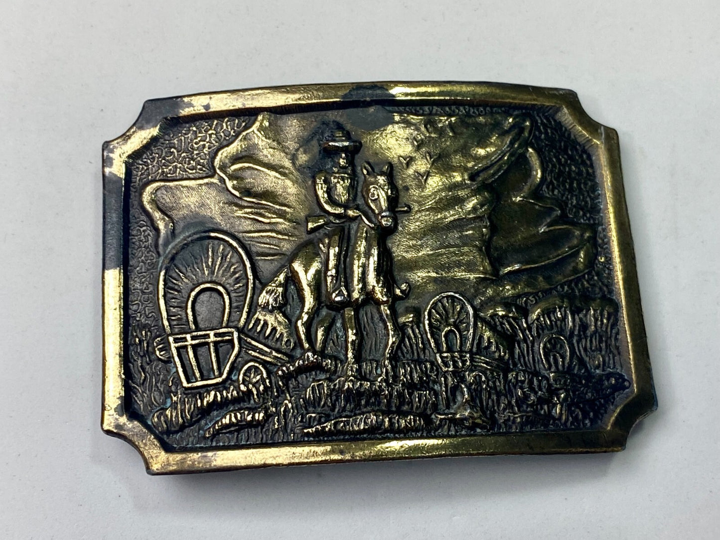Tall in the Saddle Art Western Horse and Cowboy Way of Life Vtg. Belt Buckle