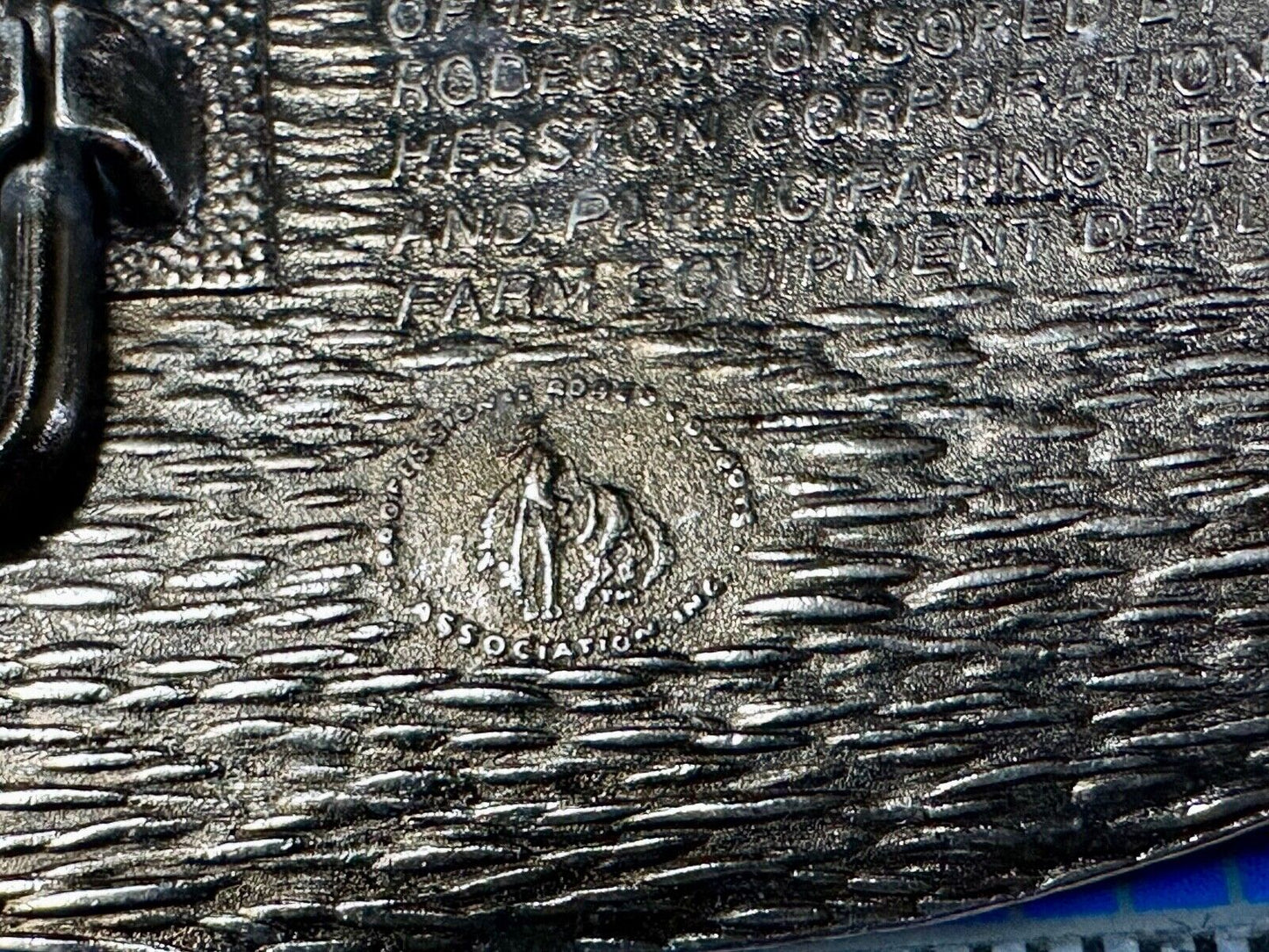 1985 NFR Rodeo Vintage Hesston Belt Buckle Steer Wrestling Cowboy