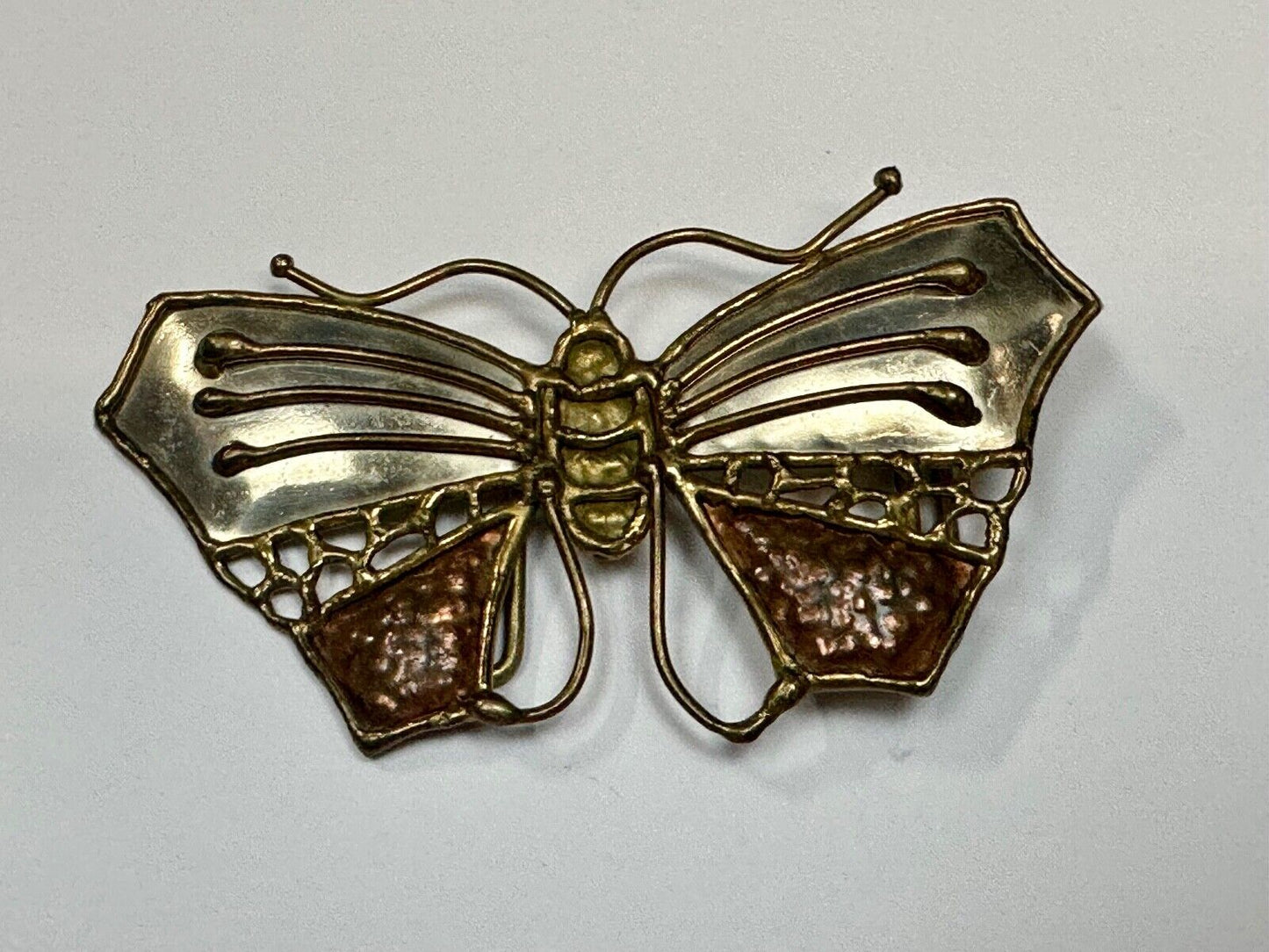 Vintage BUTTERFLY - Mixed metal ( India style ) cutout figural belt buckle