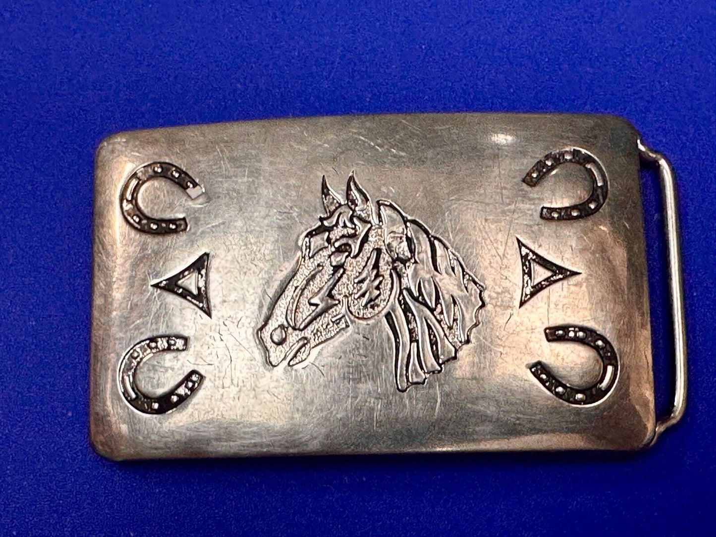 Vintage Chambers Horse Head - Engraved Horseshoe Southwestern Vibe Belt Buckle