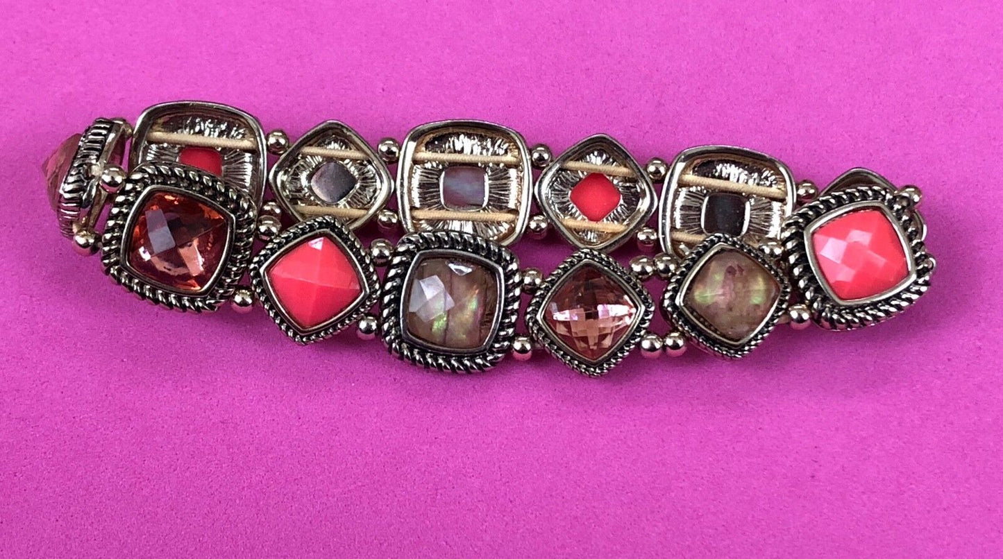 Vintage Antique, - NAPIER RED's ACRYLIC STONES STRETCH BANGLE BRACELET