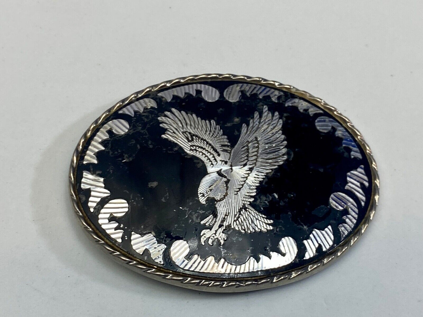 Black And Silver Color Flying Hunting Diving American Eagle Belt Buckle Signed W
