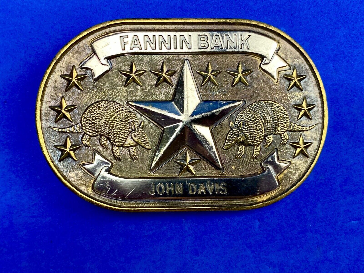 Texas Fannin Bankn The Lone Star State And Armadillo Promo Belt Buckle By Sac