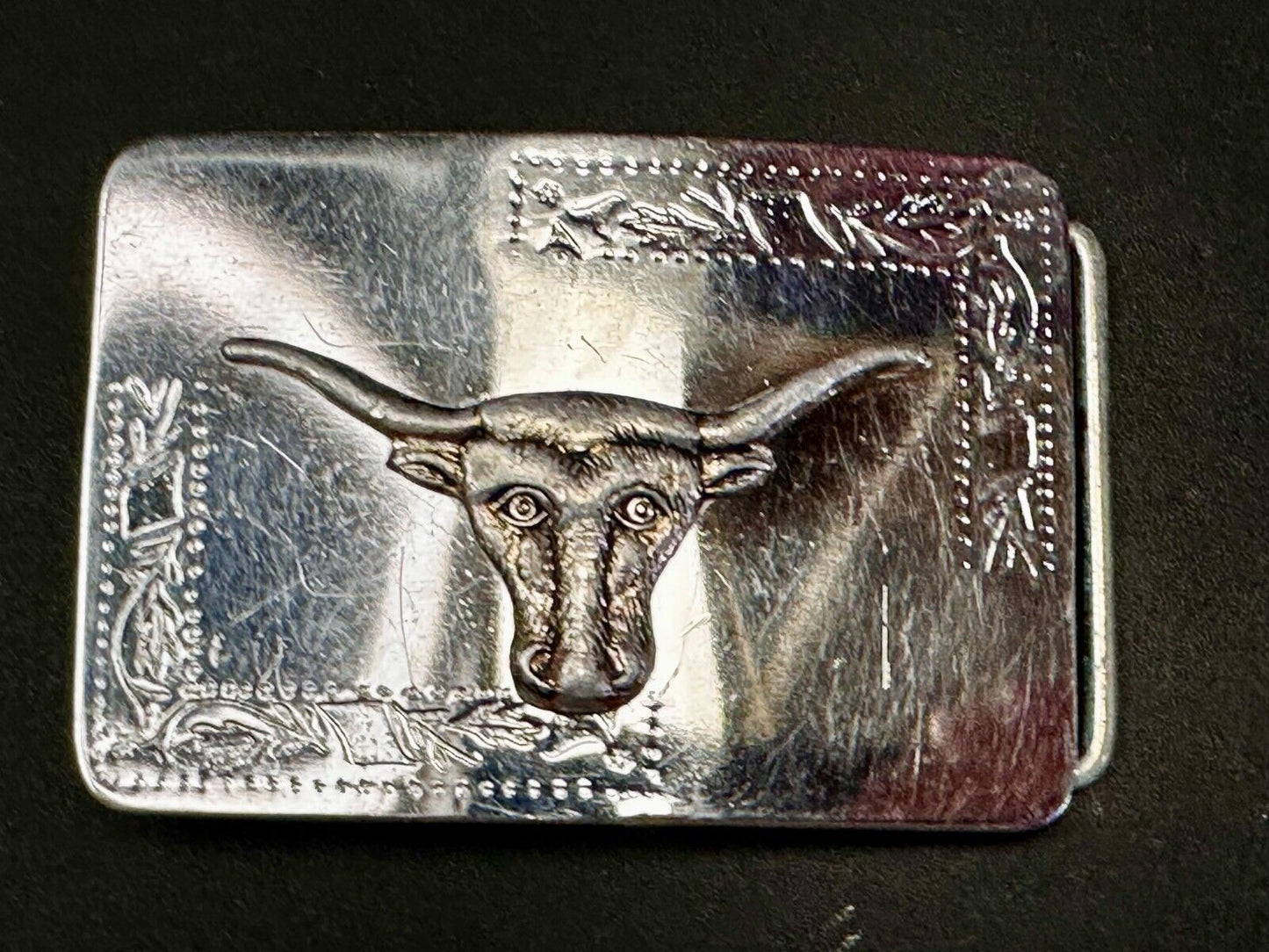 Texas Longhorn Vintage Engraved Ornate Highly Reflective Two Tone Belt Buckle