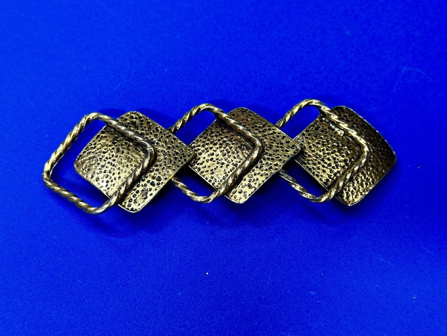 Three Diamond Shape Cutout Hippy Large Gold Tone Vintage Belt Slide Buckle