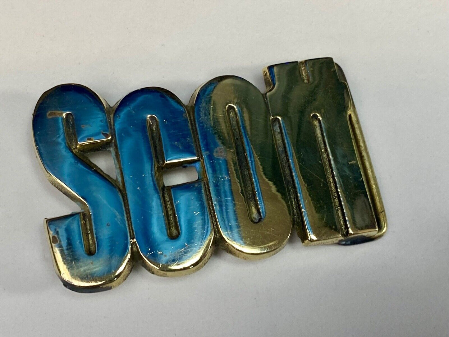 Vintage 70'S Baron Buckle Co Scott Cut-Out Name Belt Buckle - Solid Brass