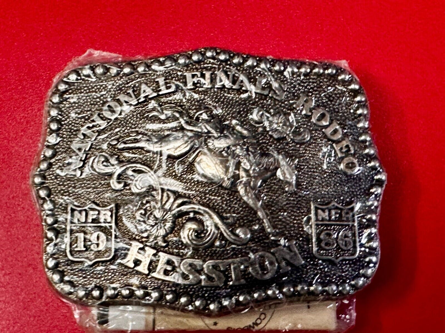 1986 Hesston National Finals Rodeo NFR Cowboys Youth Size NOS Belt Buckle