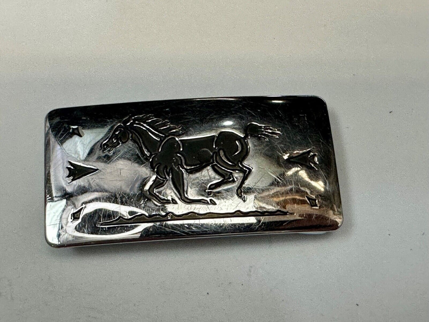 Vintage Chambers Horse Running Mustang W/ Arrows nickel silver Belt Buckle