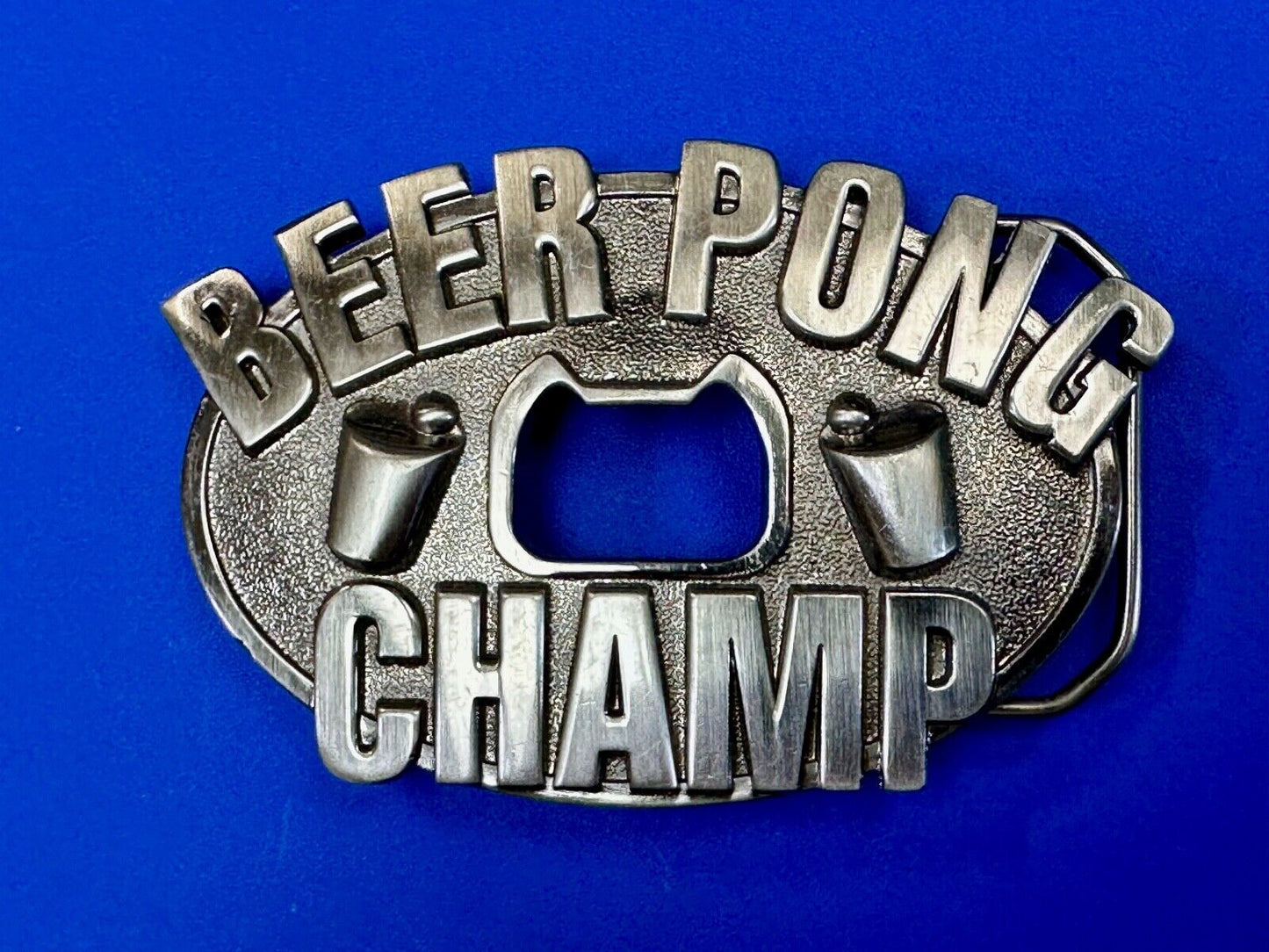 vintage beer pong champ novelty belt buckle and bottle opener by Kalan