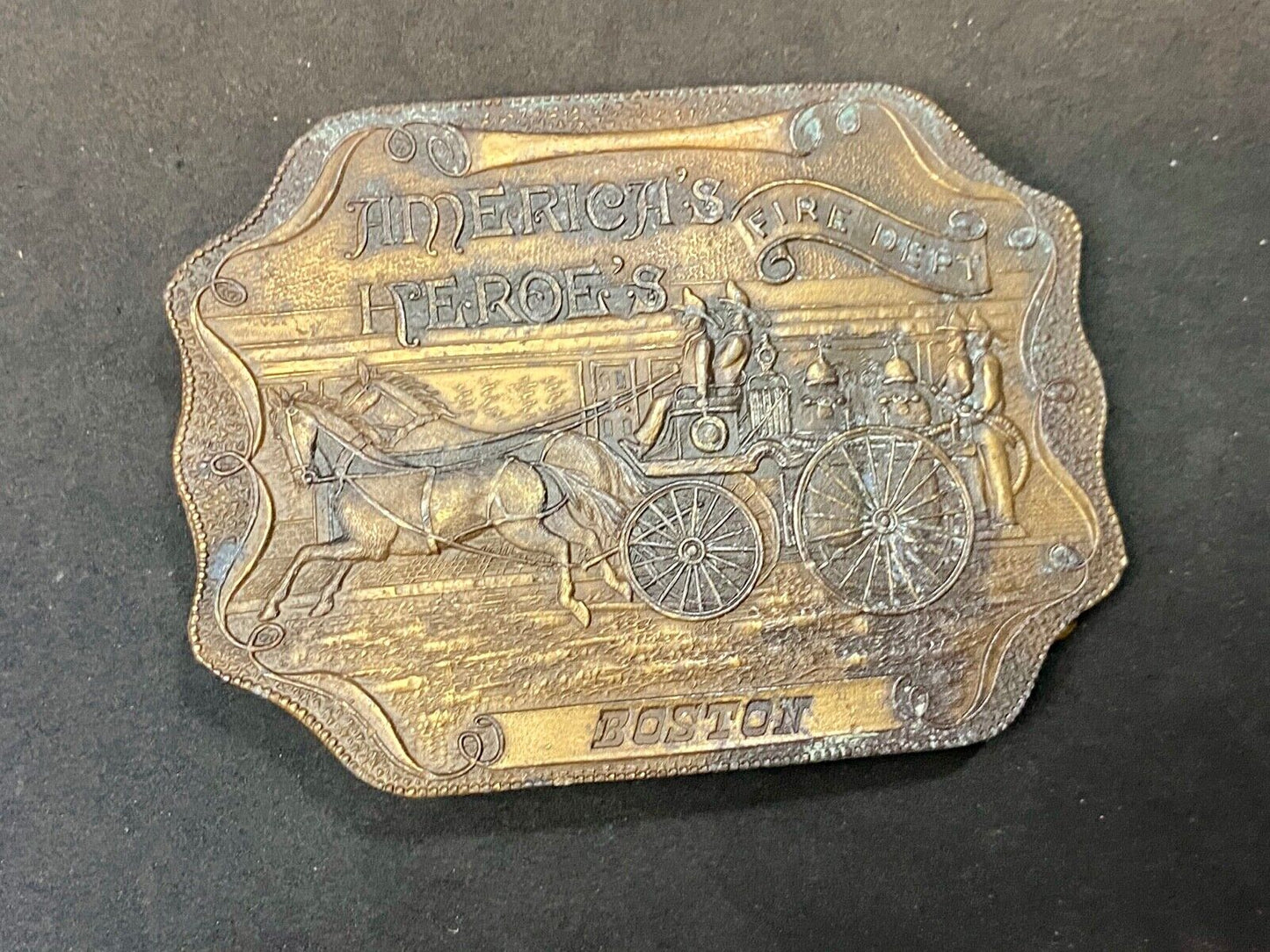 Vintage Bergamot Belt Buckle, America's Hero's Boston Fire Department