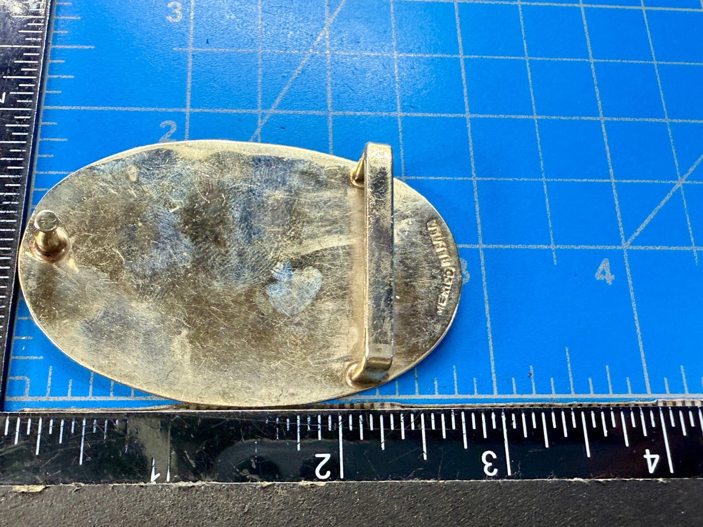 Vintage Alpaca Mexico Silver Tone Abalone Shell Pattern Oval Belt Buckle