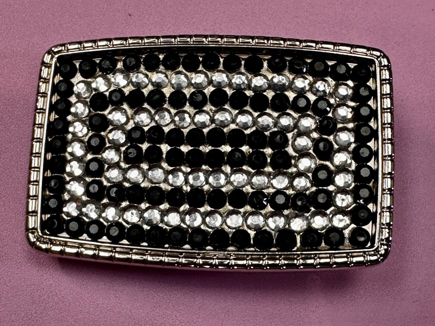 Beautiful Black and Clear Rhinestone Covered Rectangular Fashion Belt Buckle