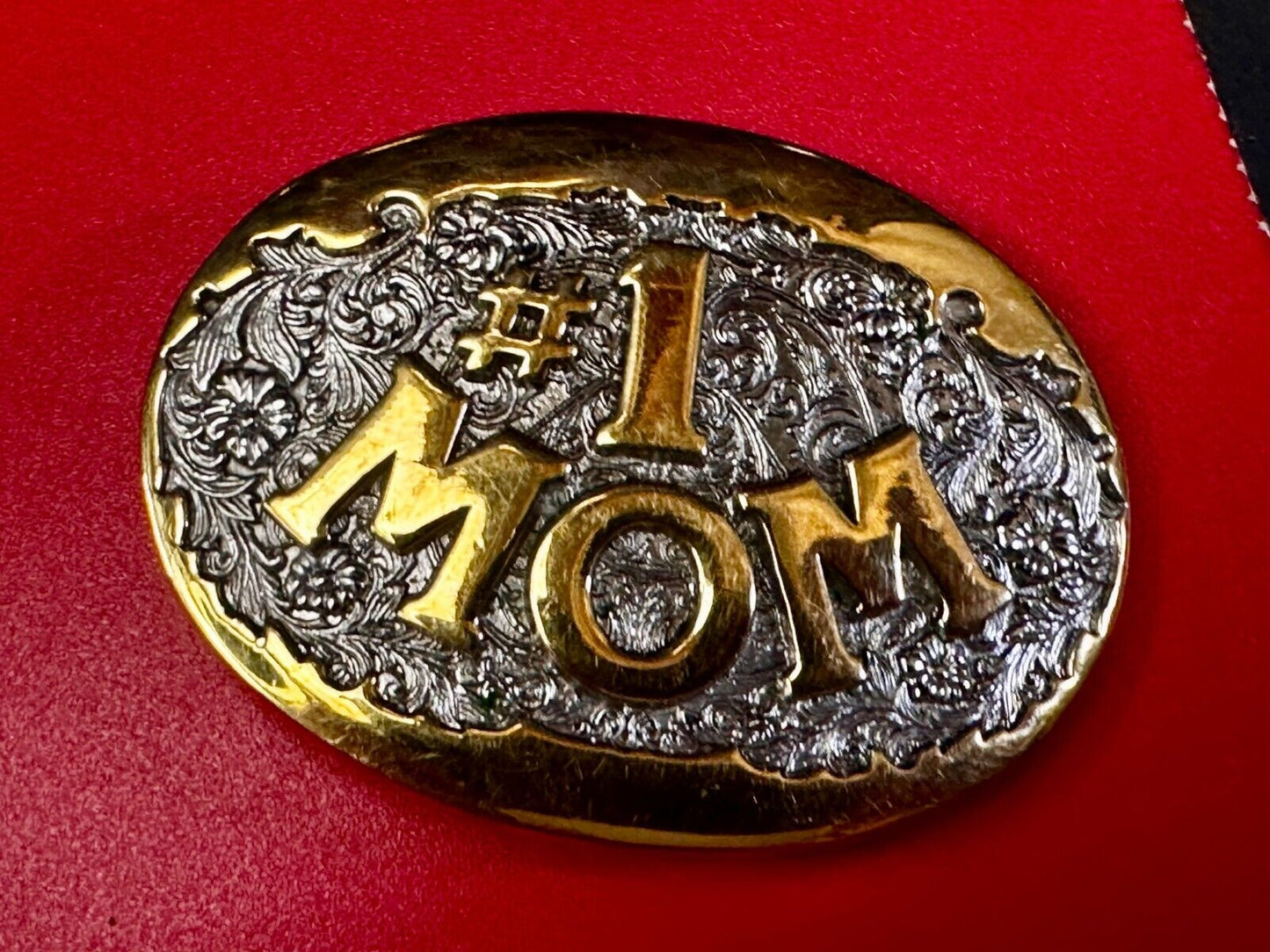 #1 MOM Mothers Day Perfect Gift Small Belt Buckle 24KGP by Award Design Medals