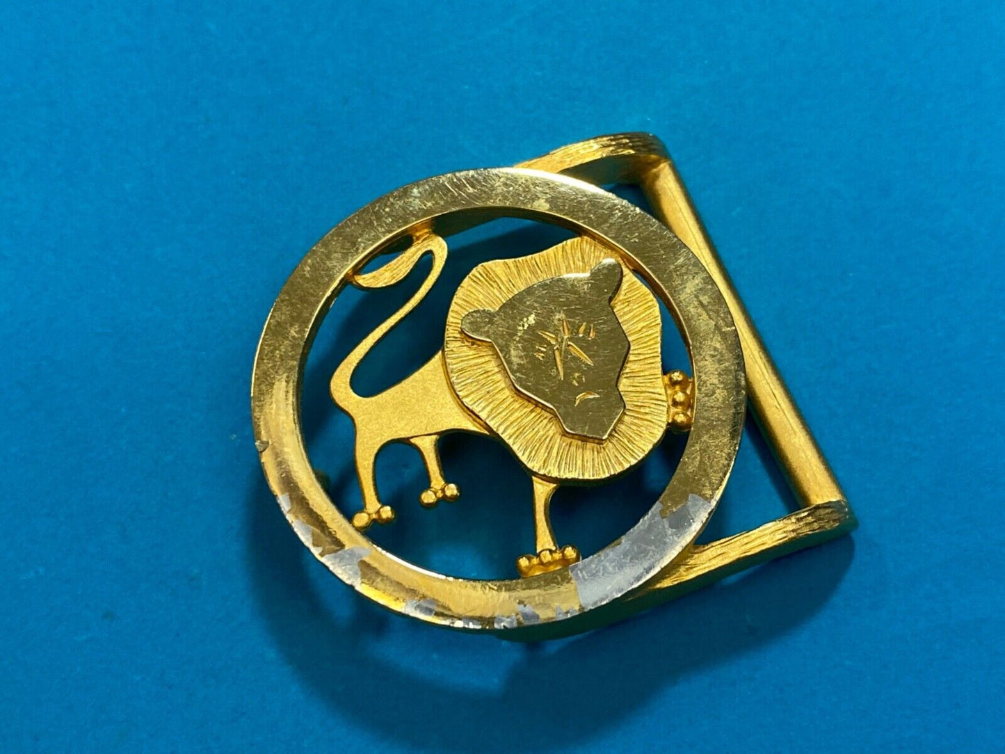 unique LION - Huge Mane and face in see through gold tone round belt buckle