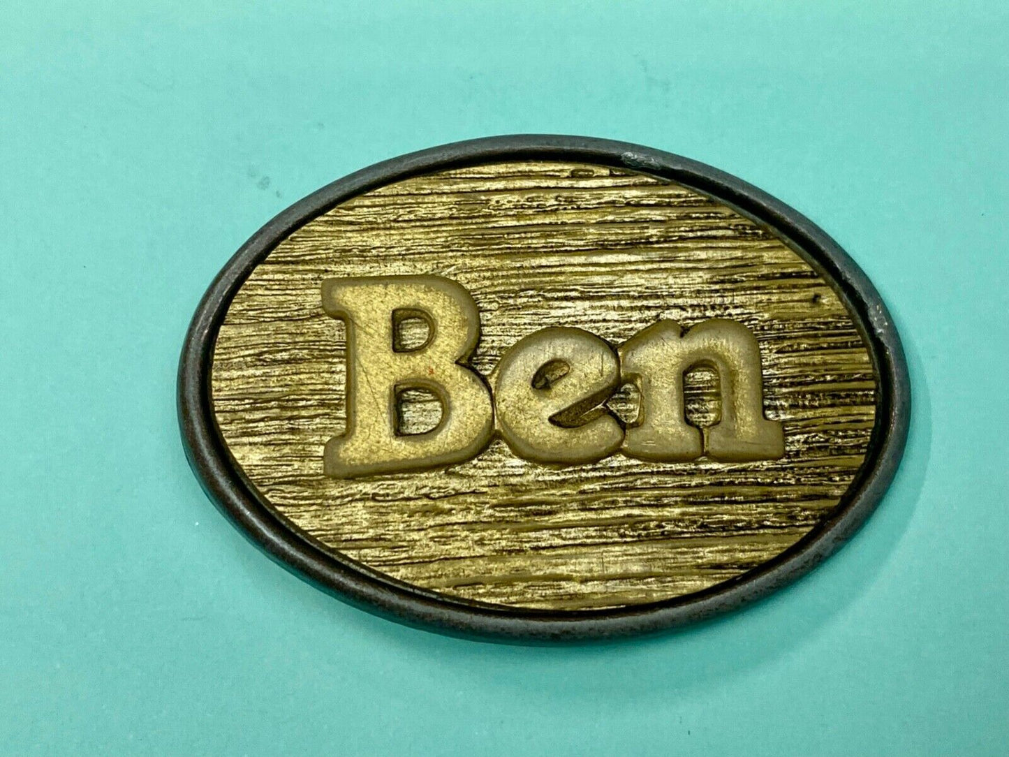 BEN - custom name 1970's Wood Grain theme belt buckle by Oden