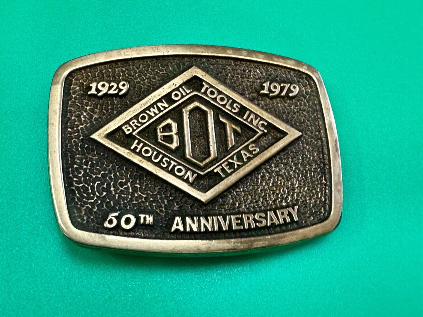 Vintage Brown Oil Tools INC Houston Texas Co belt buckle by Blue Bayou brass