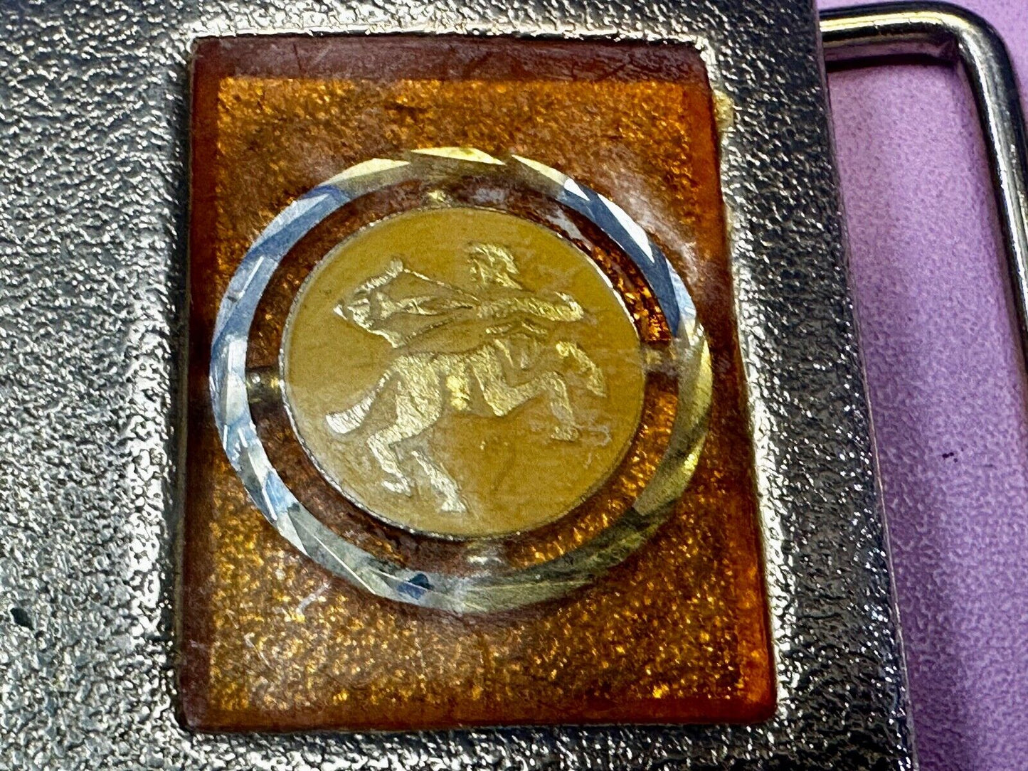 Symbol? Dancing Couple? - Vintage Two Tone Belt Buckle by Lee NY