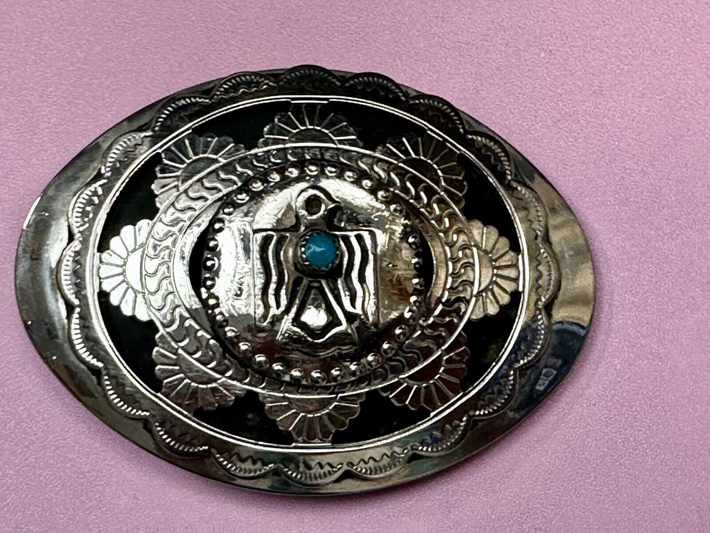 THUNDERBIRD Zuni Native American Artist Belt Buckle BC Makers Mark B Cayaditto