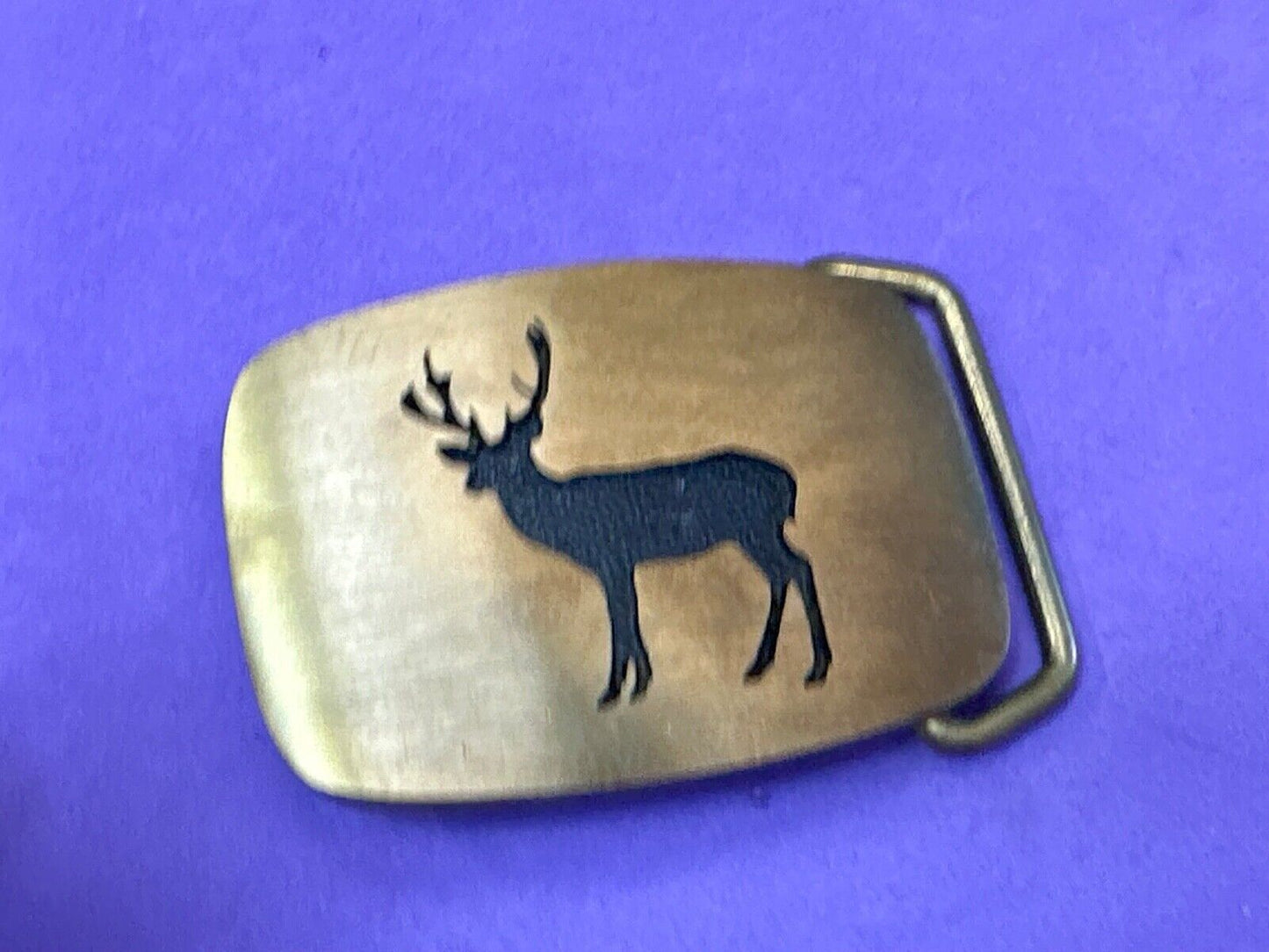 vintage Deer Elk Black outlined solid brass belt buckle by BTS