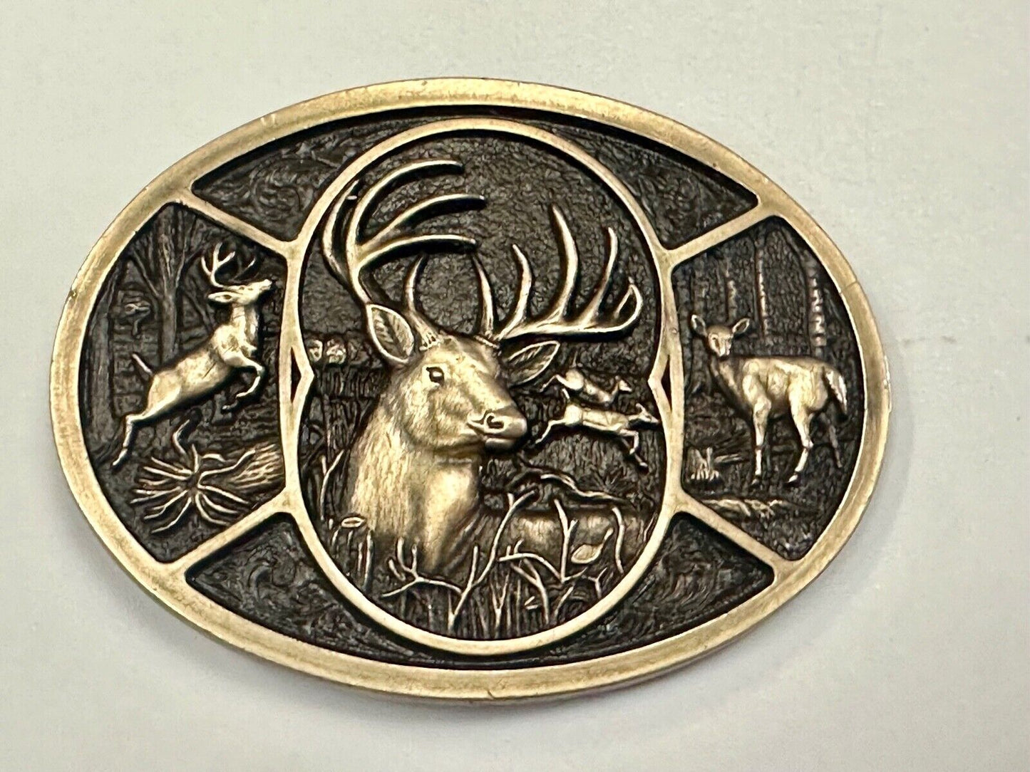 Vintage Deer Buck Doe Heritage Attitude Belt Buckle by Montana Silversmiths