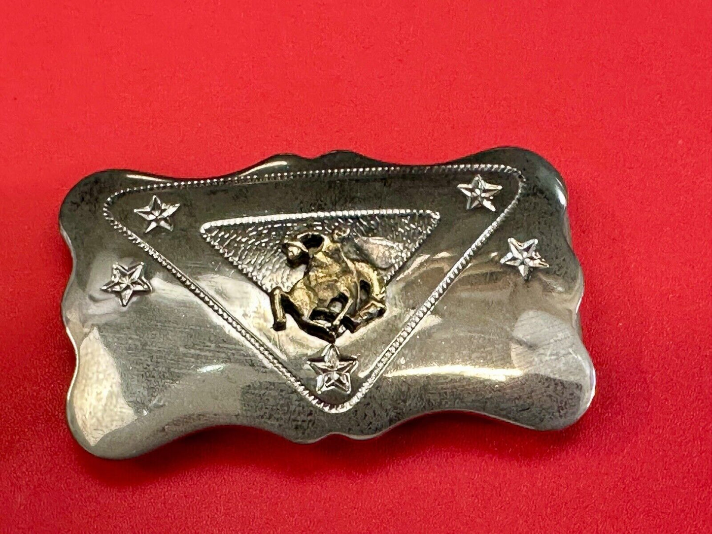 Vintage Cowboy Saddle Bronc western two tone belt buckle with star accents