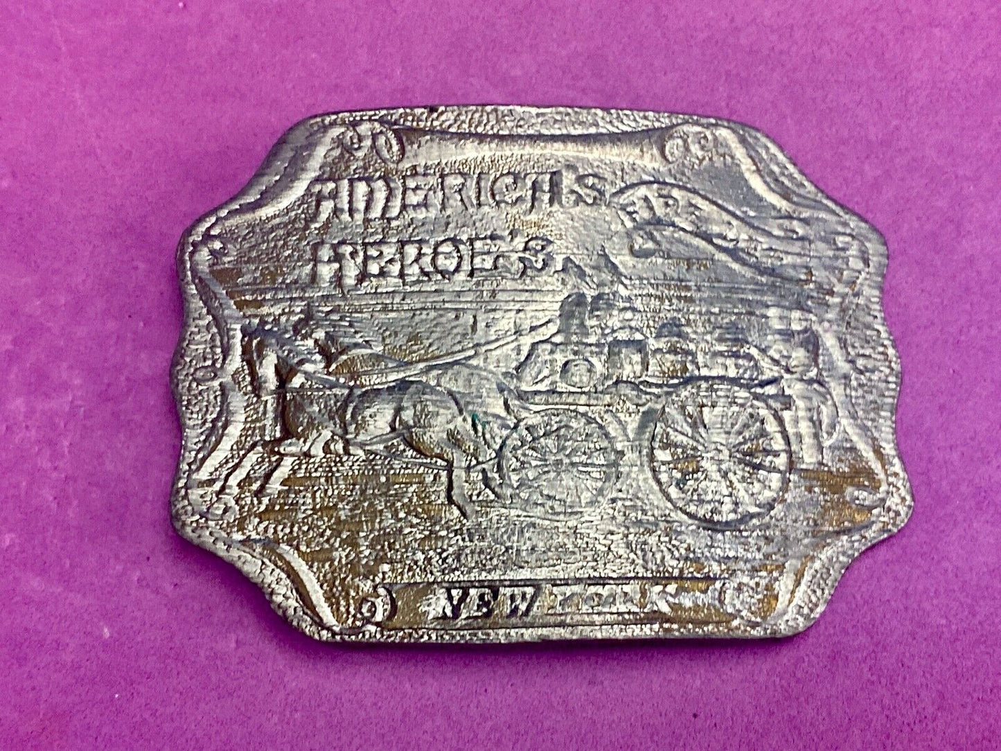 Vintage America's Heroes Fire Department Belt Buckle New York