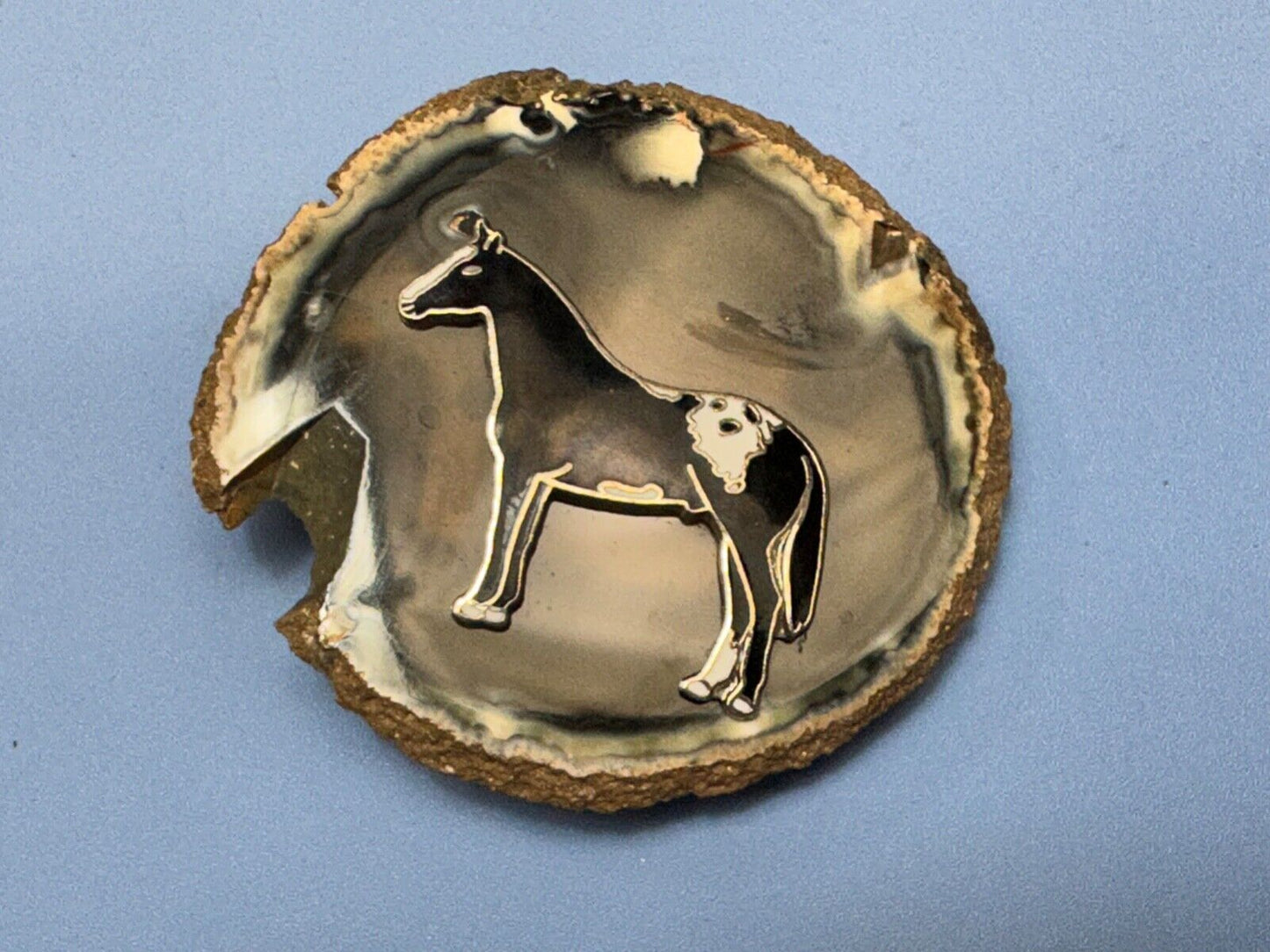 Artisan Standing Horse on round stone slab belt buckle - MISSING PIECE