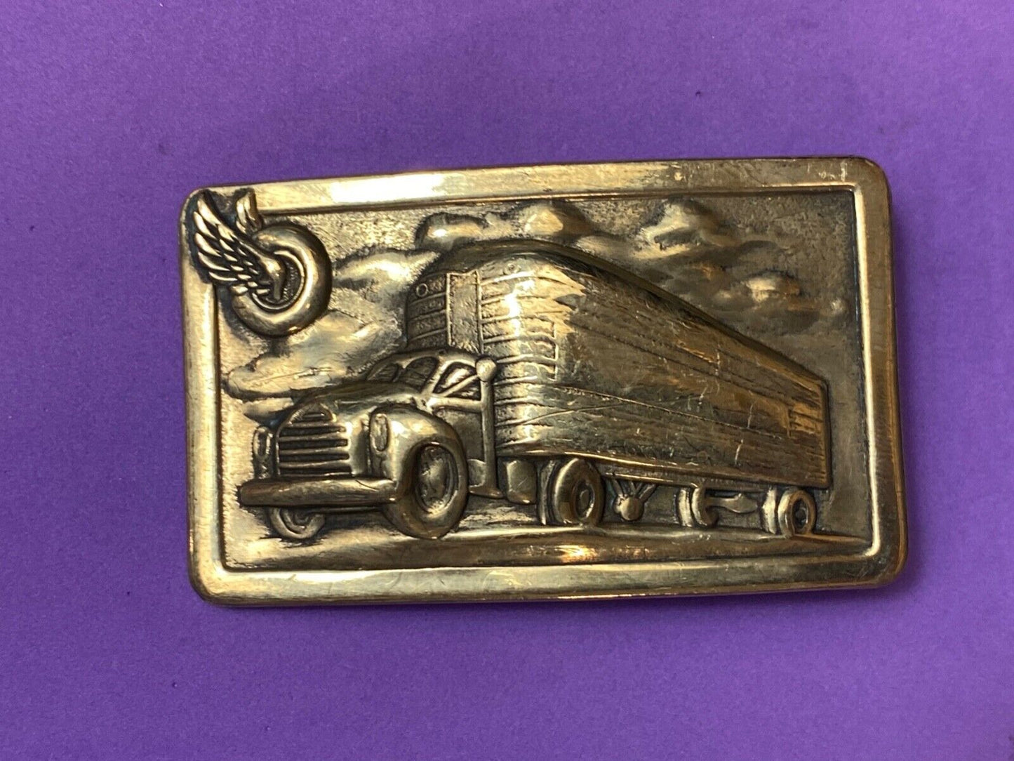 Tire Wing Semi Retro Tanker Transport Trailer big rig driver stamped belt buckle