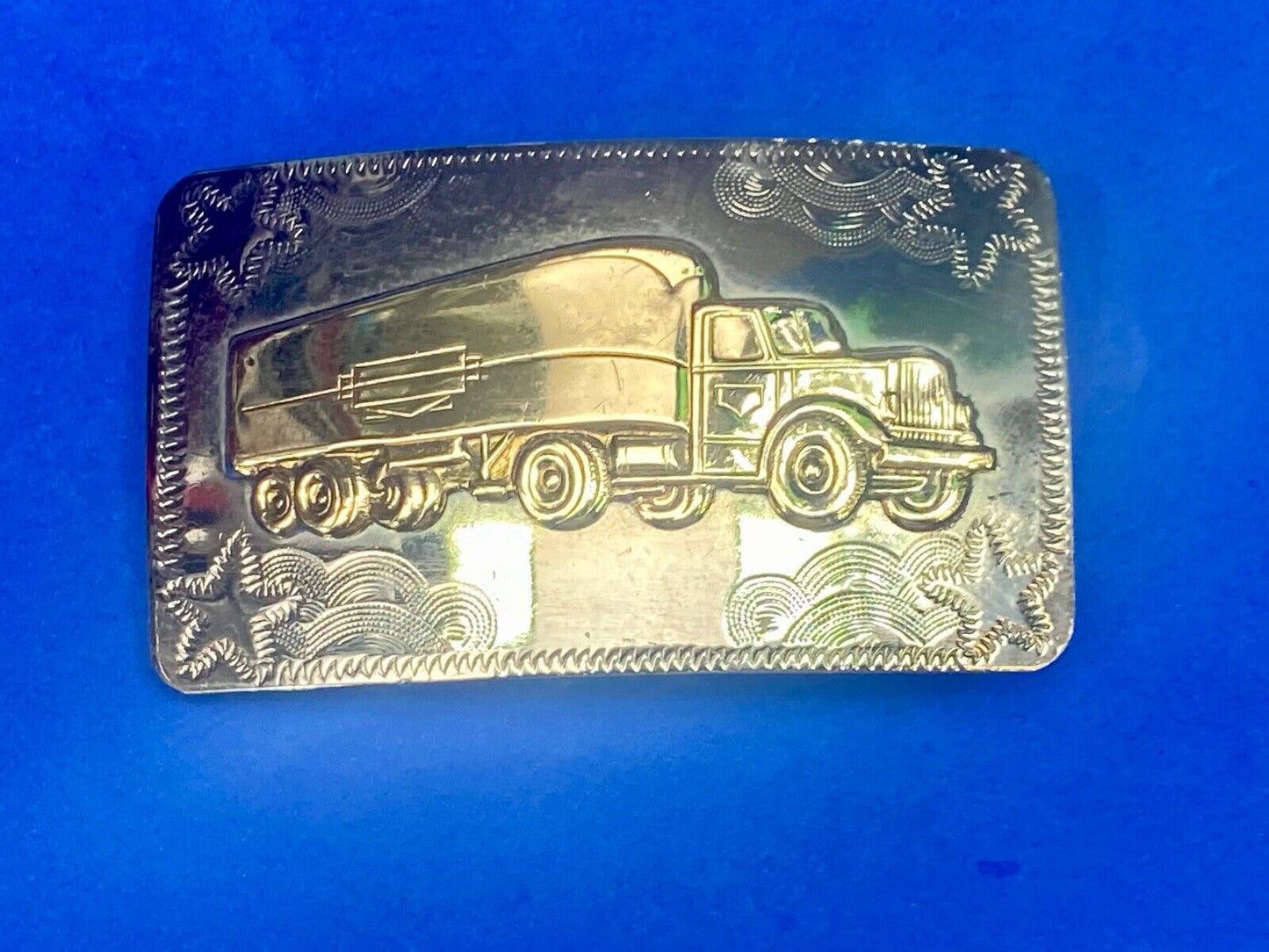 Big Rig Semi Truck Trailer Western Mixed Metal Vintage Drivers Belt Buckle