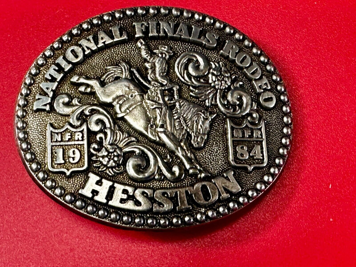 1984 National Finals Rodeo Hesston NFR Youth Size Small Collectors Belt Buckle