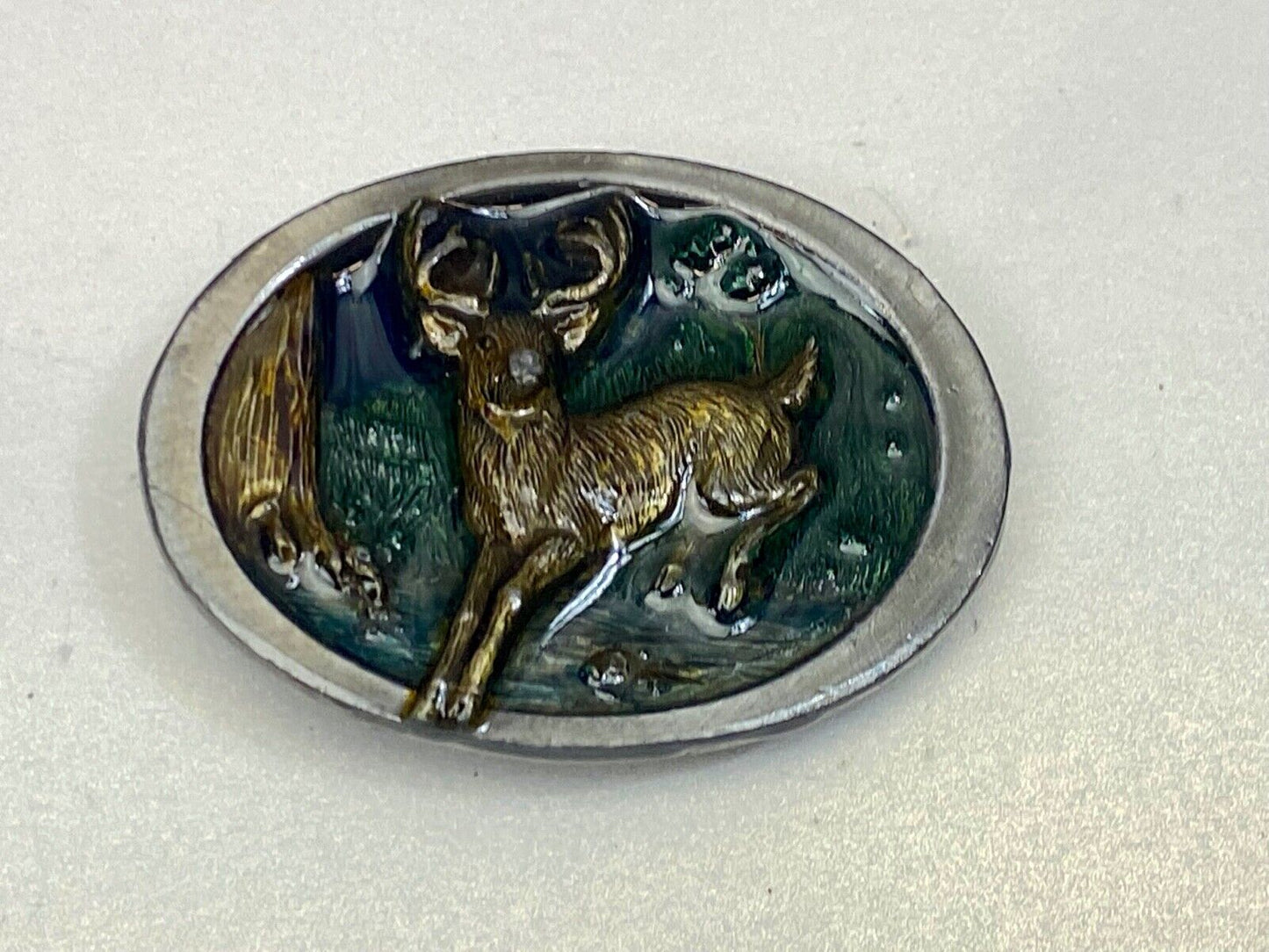 Vintage 1986 C+J Running Jumping Deer In Nature Belt Buckle