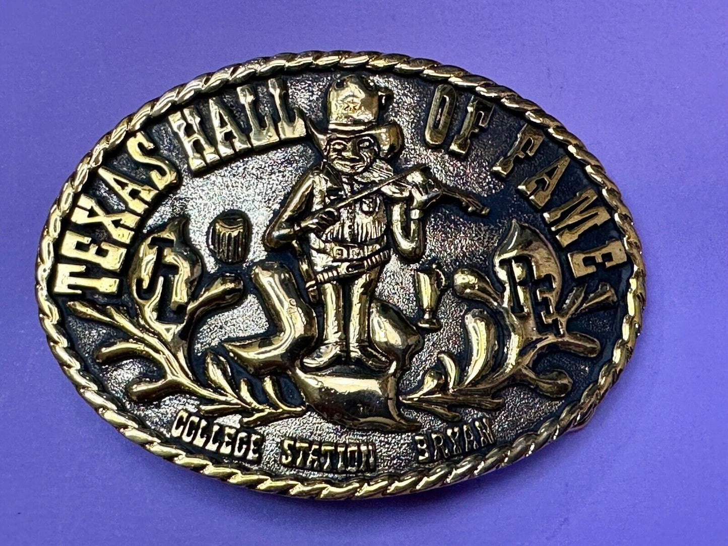 Texas Hall of Fame Bryan–College Station Cities Fiddle Music Vintage Belt Buckle