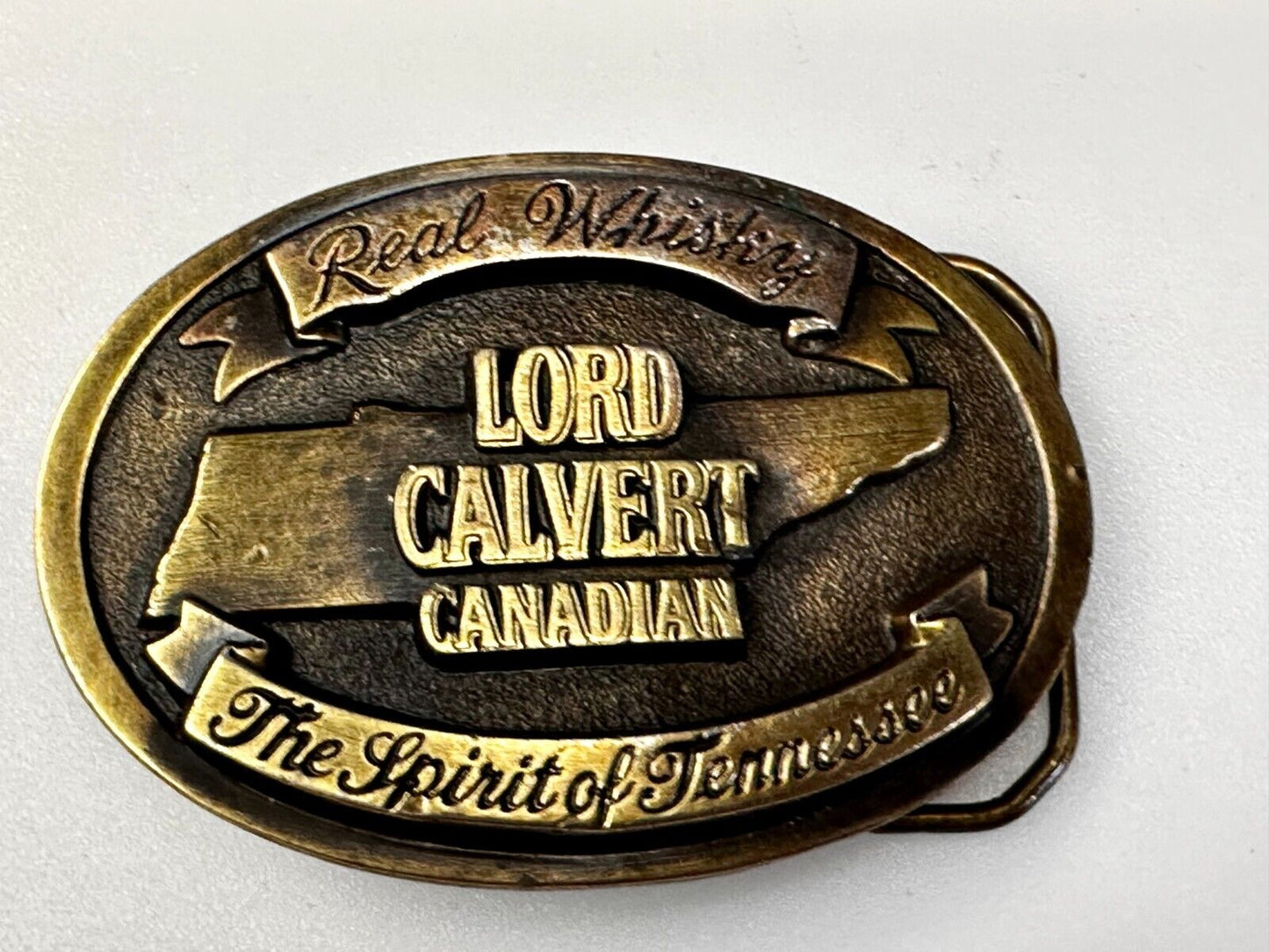The Spirit of Tennessee Lord Calvert Real Canadian Whisky Promo Belt Buckle